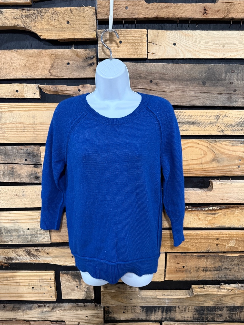 Cynthia Rowley Royal Blue 3/4 Sleeve Angora Rabbit Hair Scoop Neck Sweater M